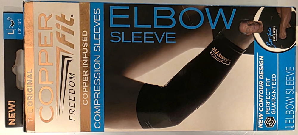Copper Fit Freedom Compression Elbow Sleeve Large Black Copper Infused Wicking