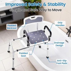 Sliding Tub Transfer Bench Adjust Height Shower Chair W/360 Degree Swivel Seat