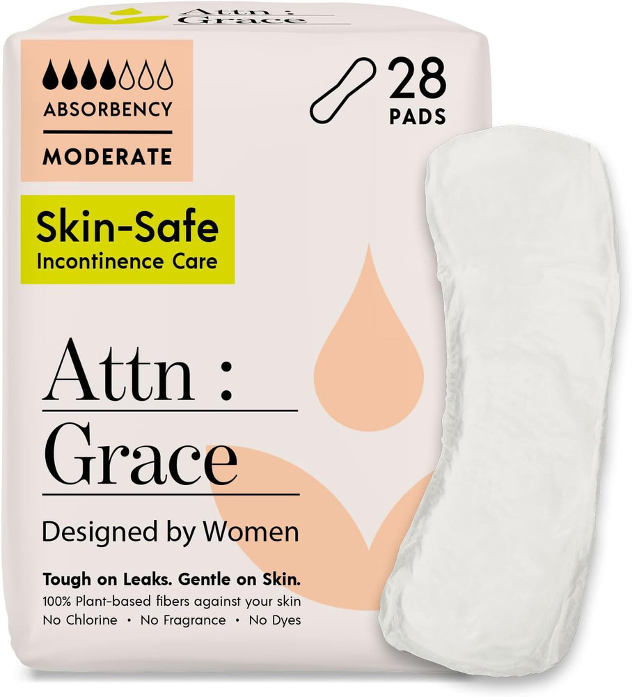 Attn: Grace Moderate Incontinence Pads for Women, 28-Pack – High Absorbency, Bre