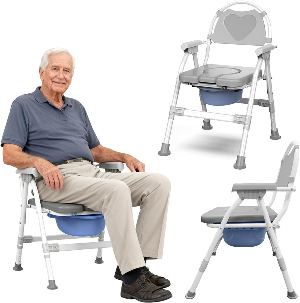 Heavy Duty 4-In-1 Portable Bedside Commode Chair for Elderly & Disabled, Extra-W