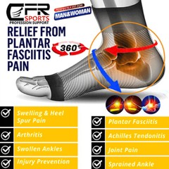 Foot Plantar Fasciitis Arch Support Compression Socks Ankle Heel Brace Copper CF