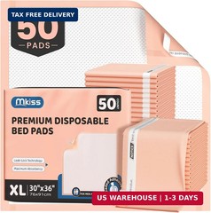 MKISS Bed Pads with Adhesive Strip 30″x36″, 50 Count, Thick Absorbent Incontinen