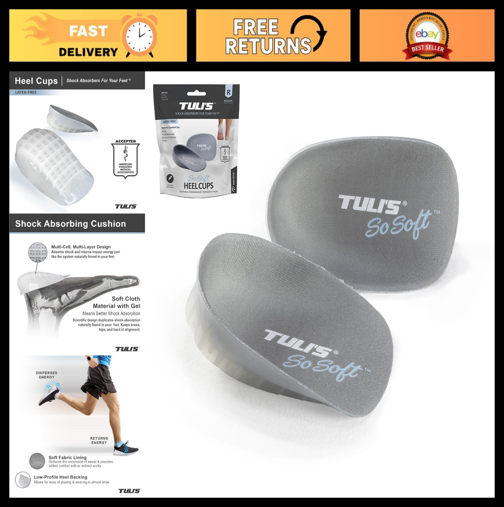 Cushioned Gel Heel Cups for Plantar Fasciitis & Heel Pain Relief, 1 Pair