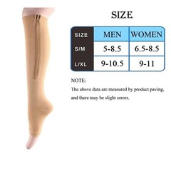 Zipper Compression Socks Men Women Open Toe Knee High 15-20mmHg Support Stocking