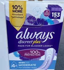 Always Discreet Plus 4+ Moderate Bladder Leaks 51 Pads – You Get A Pack Of 51