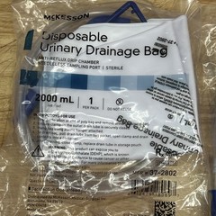 Lot of 2 McKesson Disposable Urinary Drainage Bags 2000 ml MFG# 37-2802 Sealed