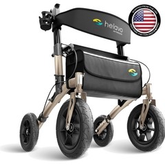 All Terrain Walker Rollator with 12″ Pneumatic Tires – Gold, Lightweight & Fo…