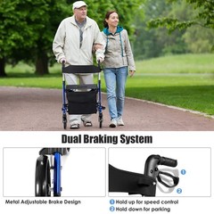 Gymax 2-In-1 Aluminum Rollator Walker Seat Mobility Walking Aid W/ 8 Wheels