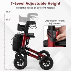 Walker for Seniors Folding Rollator Walker w/9″ Pneumatic Tires for All Terrain