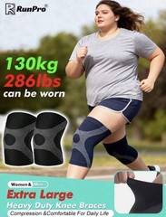 RunPro XL Knee Compression Brace Sleeves, 1 Pair, Black/Gray