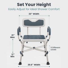 PELEGON Shower Chair for Elderly and Disabled 450lb Dark Blue, Blue