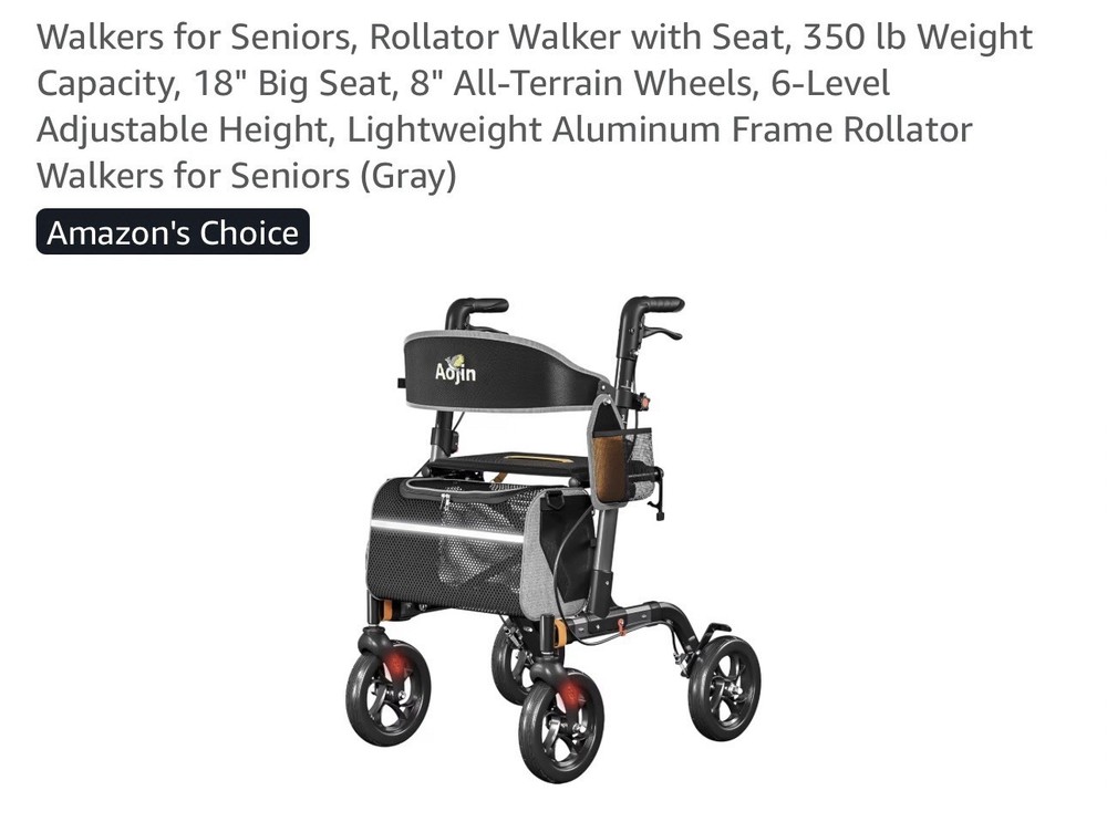 Walkers for Seniors, Rollator Walker with Seat, 350 Lb Weight Capacity, 18″ Big