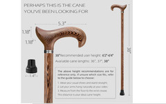 Walking Cane, Available in Multiple Inches Wooden Cane Support up to 500 Lbs, Su