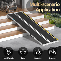 8FT Portable Wheelchair Ramp, Non-Slip Aluminum Folding Handicap Ramp, Ramps for
