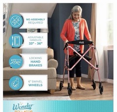Stander Wonder Rollator Walker. Lightweight, Folding, Compact, Regal Rose NEW