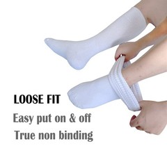 CIRZUEX Extra Wide Socks for Lymphedema Swollen Feet One Size, 2 Pairs(White)