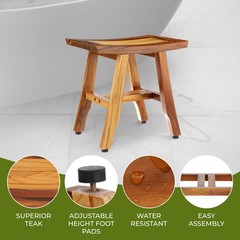 ® Satori® 14″ Solid Teak Shower Bench, Water-Resistant Bath Stool with Adjust…