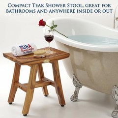 ® Satori® 14″ Solid Teak Shower Bench, Water-Resistant Bath Stool with Adjust…