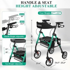 Rollator Walkers for Seniors with Seat, 15 Lbs Ultra Lightweight Foldable 330LBS