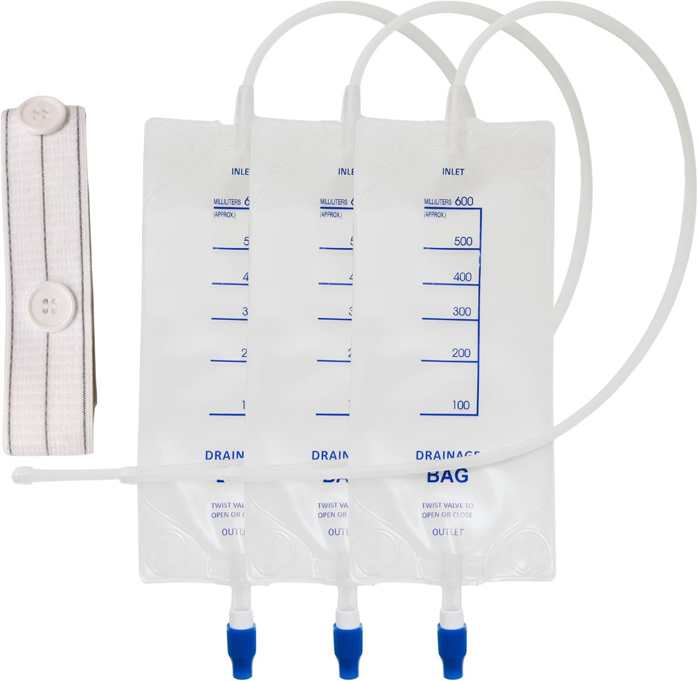 3-Pack 600Ml Clear Nephrostomy Bags, Urine Drainage Bag with 24 Inch Tube and Tw