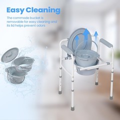 Careboda Bedside Commode Chair with Bucket for Seniors, Portable Extra Wide Comm