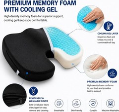 Large H-Shape Cooling Gel Seat Cushion for Long Sitting – Machine Washable Cover