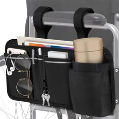 Wheelchair Side Storage Bag w/Cup Holder, Wheelchair Armrest Accessories Pouch