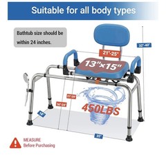 Sliding Shower Chair Tub Transfer Bench with 360 Swivel Seat