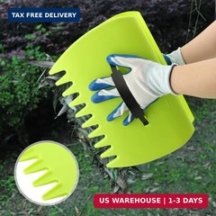 2 Pairs Garden and Yard Leaf Scoops Hand Rakes with 2 Pairs Gloves, Large Sized