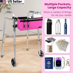 ZHCHG Walker Basket for Seniors, Accessories, Folding Bag pink