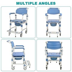 Irtme Bedside Commode Wheelchair with Drop Arms & Lockable Casters, Shower Chair
