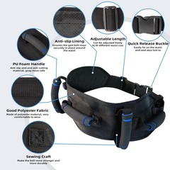 Gait Belt Transfer for Seniors, Gate Elderly 5 handles, Black