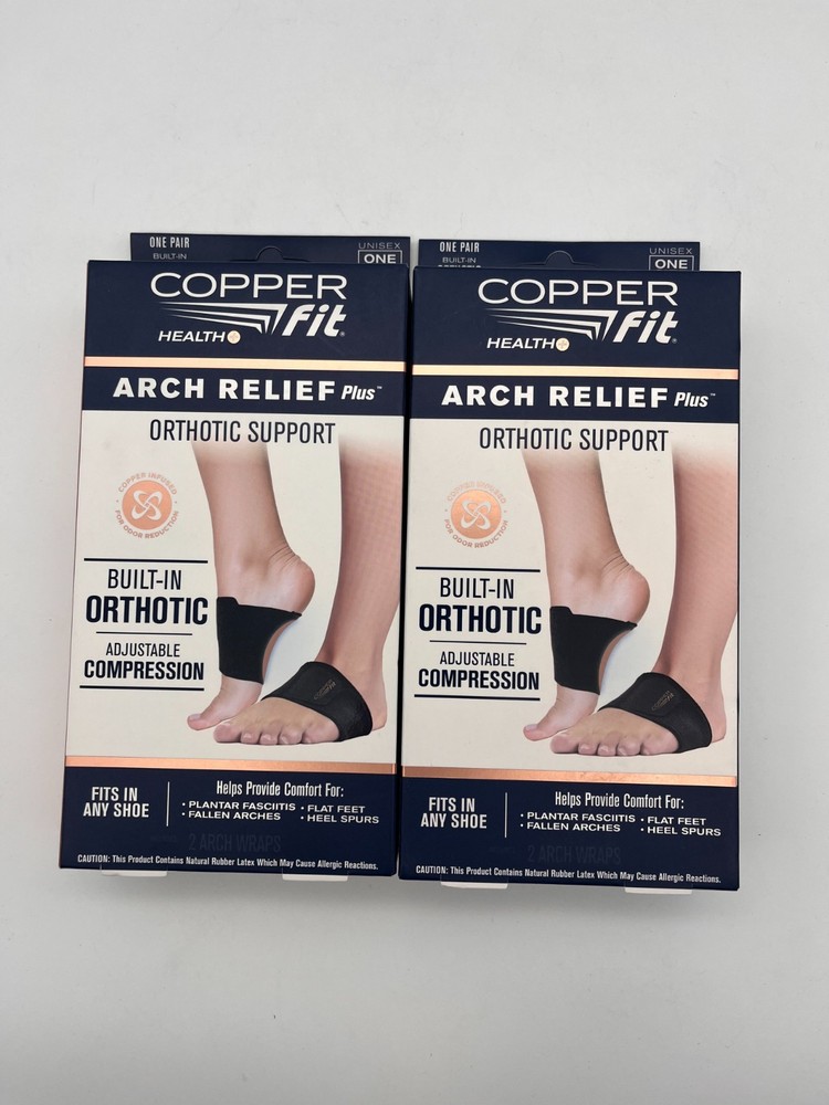 2x COPPER FIT ARCH RELIEF PLUS ORTHOTIC SUPPORT ADJUSTABLE ONE SIZE NIB MR 861