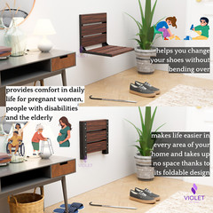 Teak Wood Folding Bath Seat – Wall Mount, Hidden, Waterproof, Handmade Design