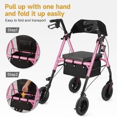 Adjustable Lightweight Rollator with Seat for Seniors – 3-Mode Braking System