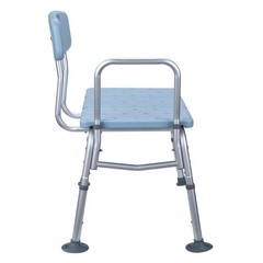 330 Lb. Height Adjustable Blue Bath & Shower Transfer Bench with Back &Side Arm