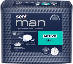 Seni Man Active Guards, Male Incontinence Bladder Control Pads, 8-9/10″ X 10-3/5
