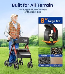 Walkers for Seniors, Z21 Rollator Walker with Seat Supports 350Lb, 8″ Big Wheels