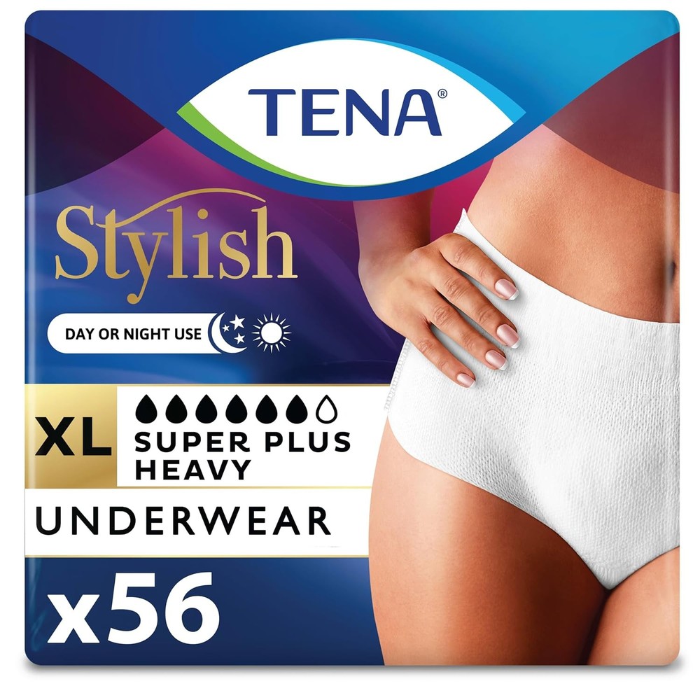TENA Stylish White Incontinence Underwear for Women, Super Plus Heavy Absorbency