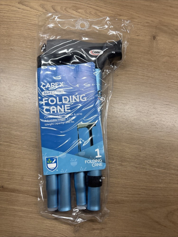 Carex Folding Soft Grip Walking Cane – Height Adjustable Cane With Wrist Strap