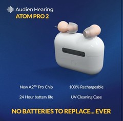 Audien ATOM PRO 2 Wireless Rechargeable OTC Hearing Aid, Premium Comfort XP2-29