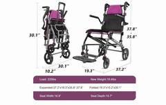 WHLICKS Ultra Lightweight Foldable Transport Wheelchair 19.4 lbs
