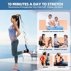Adjustable Foot and Calf Stretcher Strap for Pain Relief & Flexibility – Blue