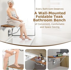 Wall Mounted Folding Shower Seat 28″ Teak Bench 500lb for Elderly Disabled