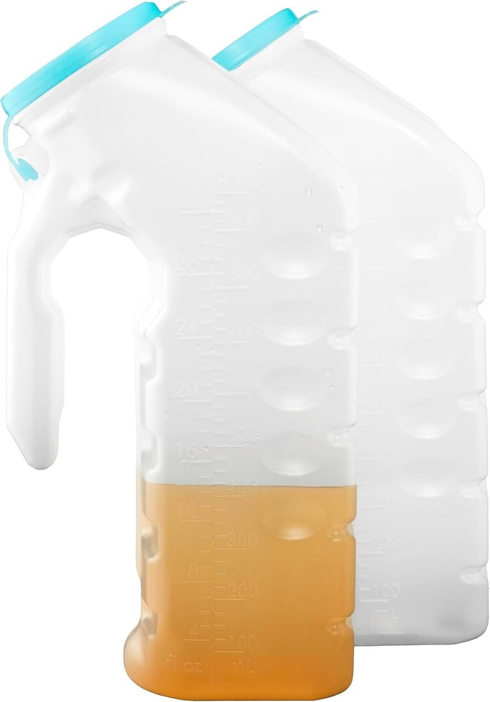 Male Urinal with Glow in The Dark Lid (2 Bottles) 32 Oz Urine Bottles for Men –