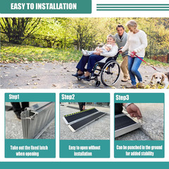 Non-Skid Aluminum Portable Folding Wheelchair Ramp, Threshold Ramp with a Slip-R
