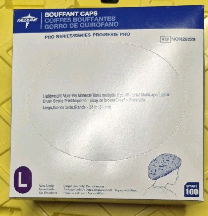 Lot of 2 Medline Pro Series Bouffant Caps Size L (24 in, 61 cm)