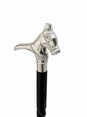 Decorative Horse Head Walking Cane Black Twisted Shaft Silver Handle Gentleman