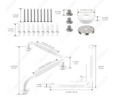 Angled Grab Bar – 16X16 Inch Stainless Steel Knurled Safety Handles – in White