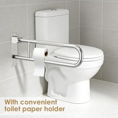 Toilet Grab Bar Support Rail 29.5in Flip Up Stainless Steel Paper Holder Hand To